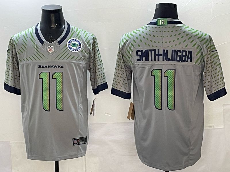 Men 2025 Seattle Seahawks #11 Smith-Njigba grey 5th generation Throwback Nike Limited NFL Jersey style 012